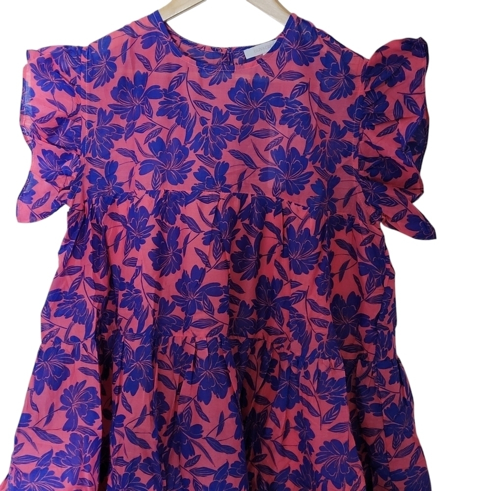 Olivaceous Flutter Sleeve Tiered Cotton Mini Dress Floral Print - Picture 8 of 13